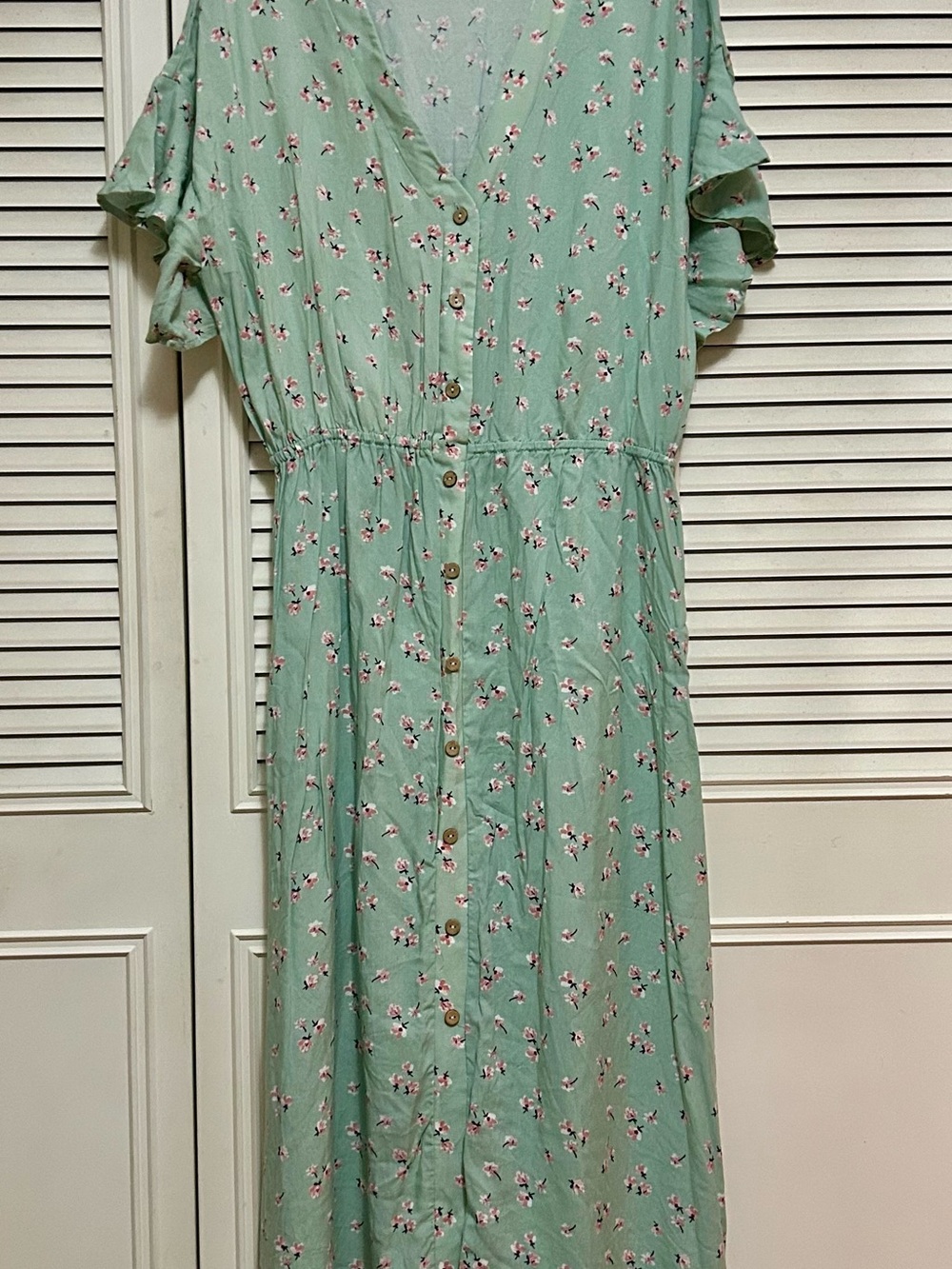 Liberty Love 1X Mint Green Floral Button Maxi Dress Romantic Flutter Sleeve